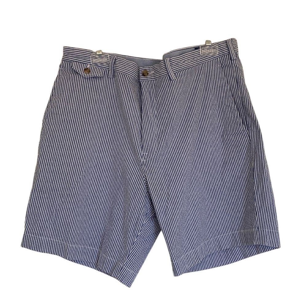 Polo Ralph Lauren Mens Seersucker‎ Flat Front Shorts Size 38 Blue White Stripes